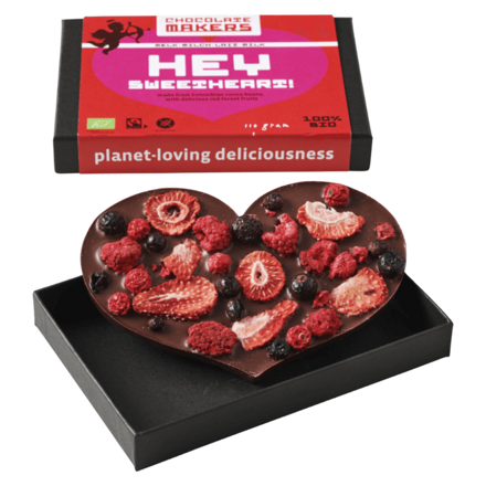 Chocolate makers bio čokoládové srdce s lesným ovocím 110g Chocolate makers bio čokoládové srdce s lesným ovocím 110g